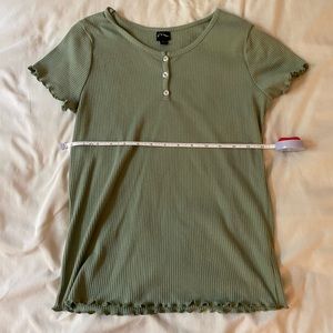 Green Ribbed Button Tee